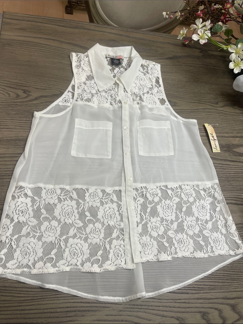 Love Squared White Sheer Button-Up Blouse